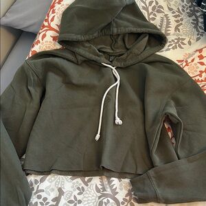 Olive Green Cropped Hoodie Sweater